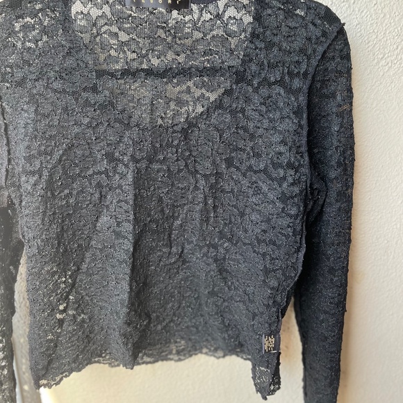 Lace Crop Top in Black w/ Long Sleeves - Picture 7 of 10